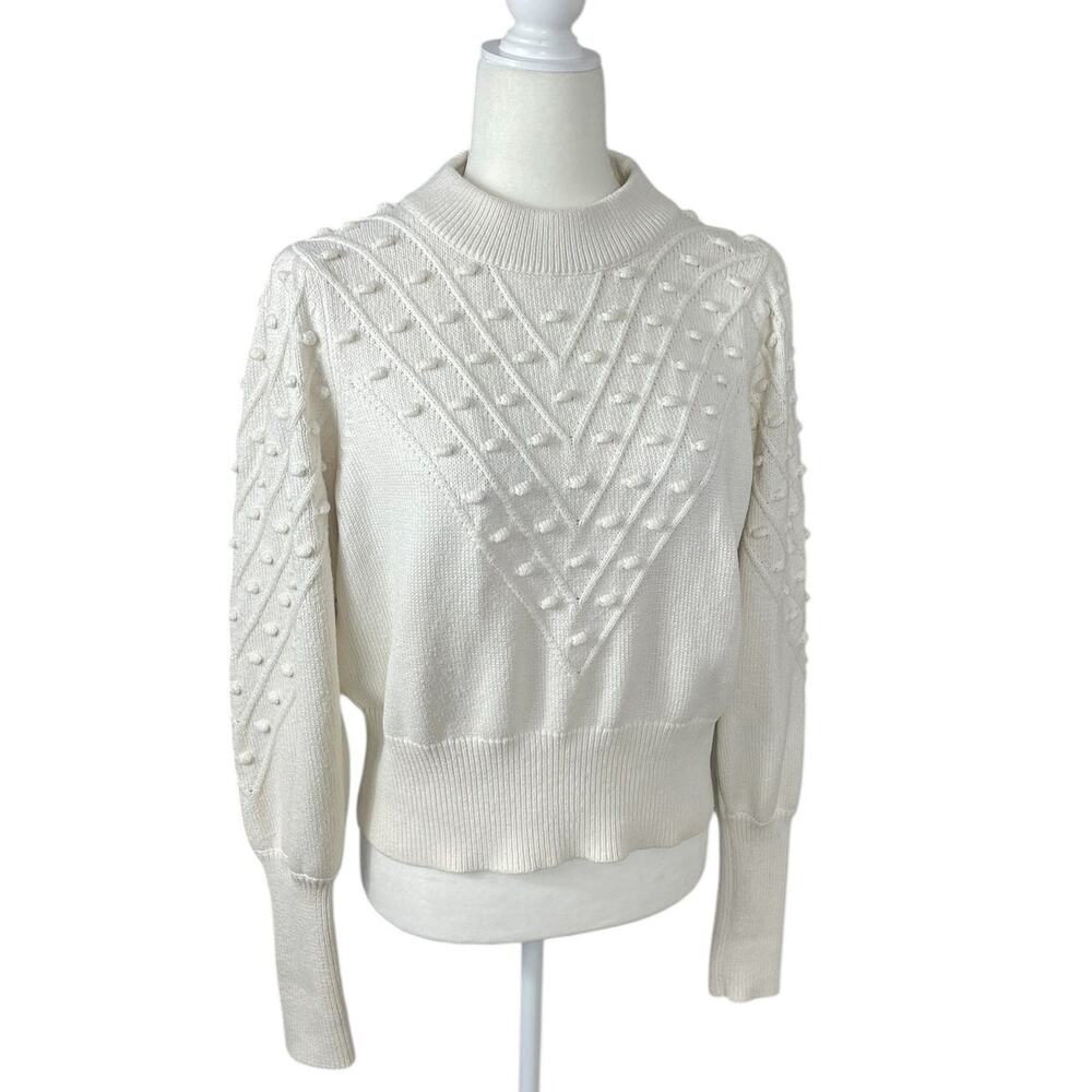 French Connection Cropped Bobble-Stitched Knit Sweater Cream Sz Large Cottage - Picture 5 of 13